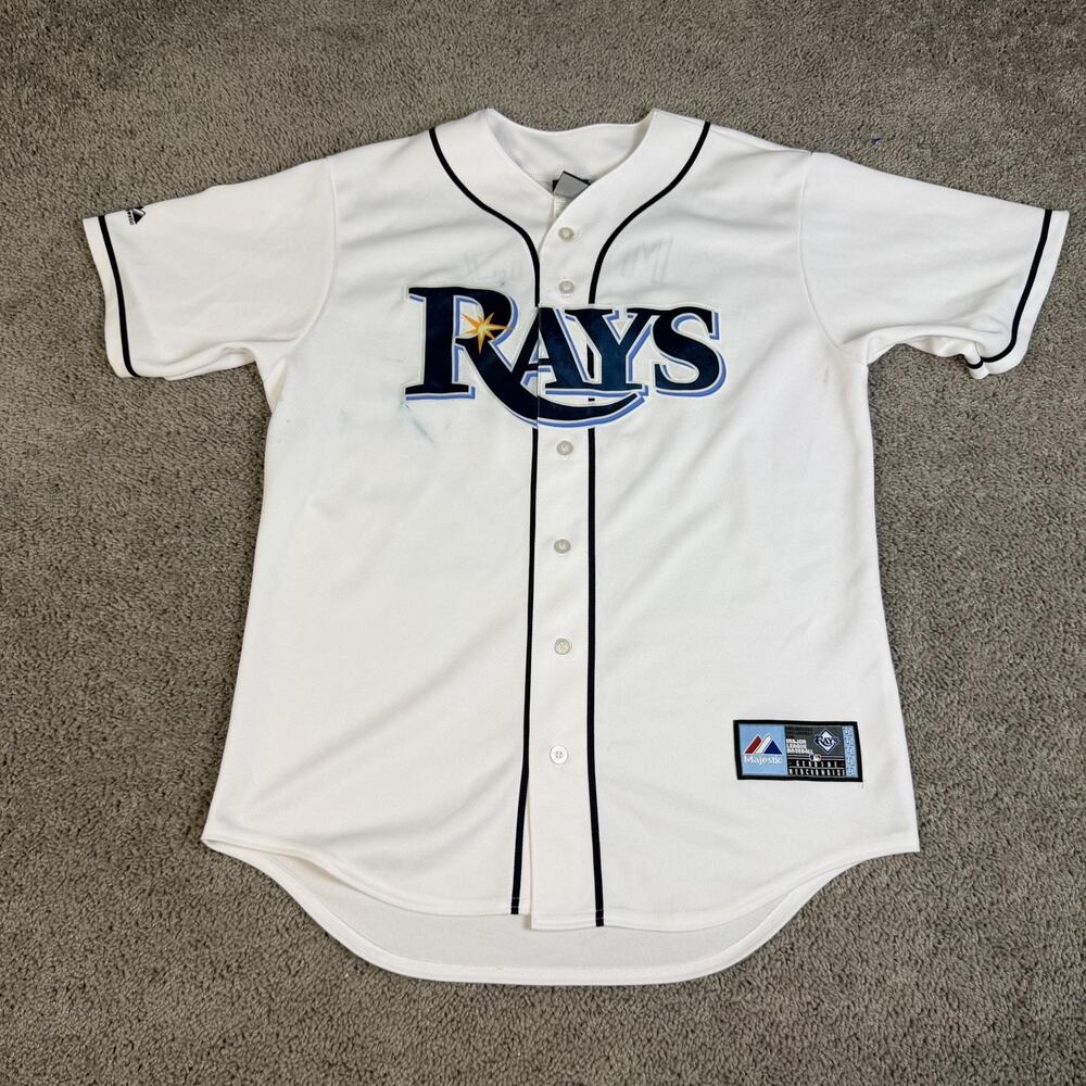 Tampa Bay Rays Jersey Mens M White MLB Baseball Majestic Myers 9 Button